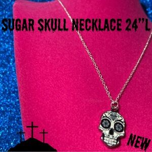 Sterling Silver 925 Sugar Skull Necklace Day of the Dead Jewelry Halloween goth